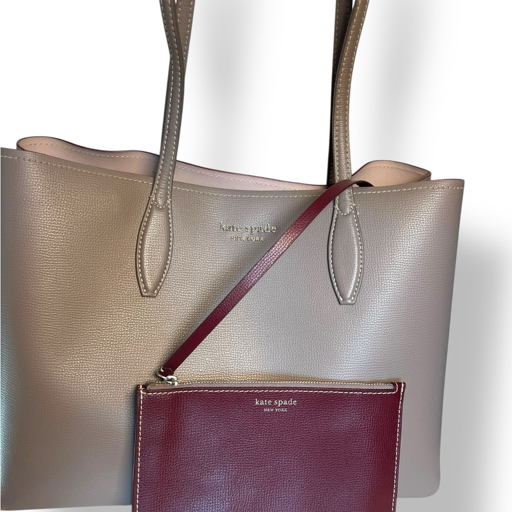 Kate Spade Kate Spade All Day Large Tote Gray, Taupe Saffiano Leather + Pouch - Picture 8 of 11